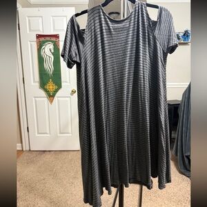 Striped Gray Cold-Shoulder Women's Dress